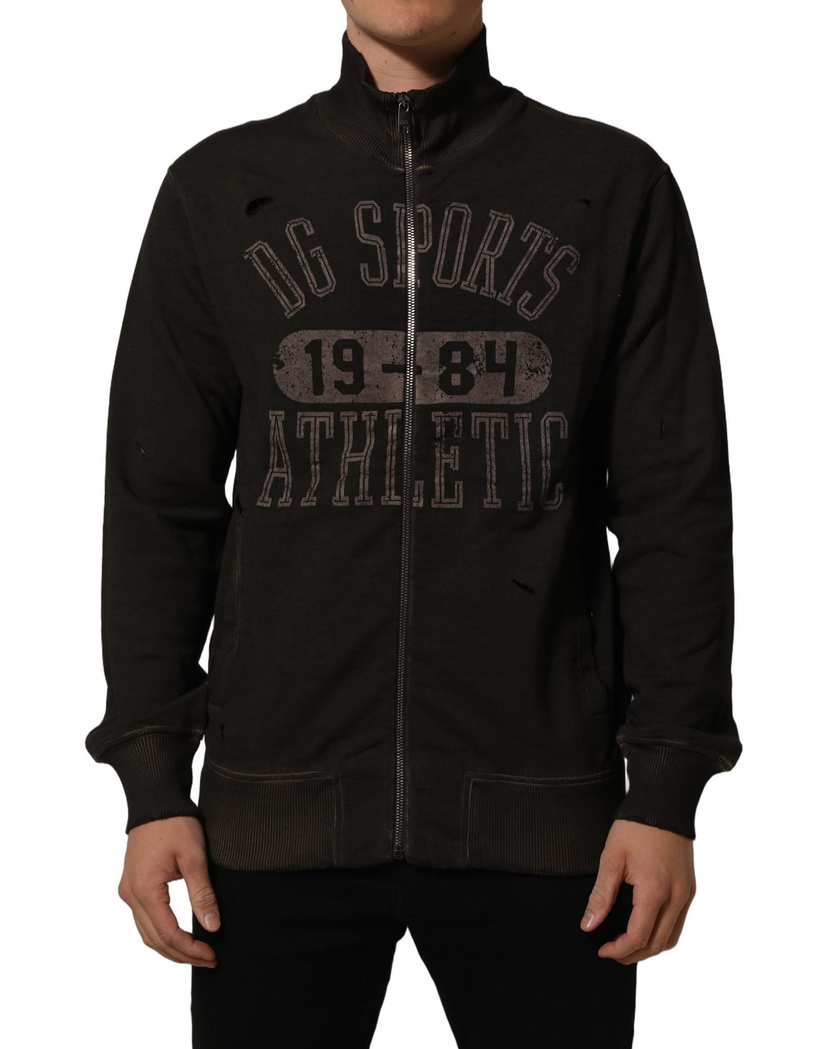 Brown Logo Print Full Zip Sweatshirt Sweater