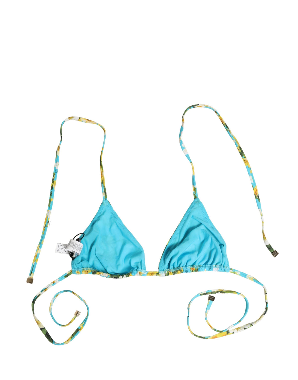 Blue Floral Print Nylon Halter Bikini Top Swimwear