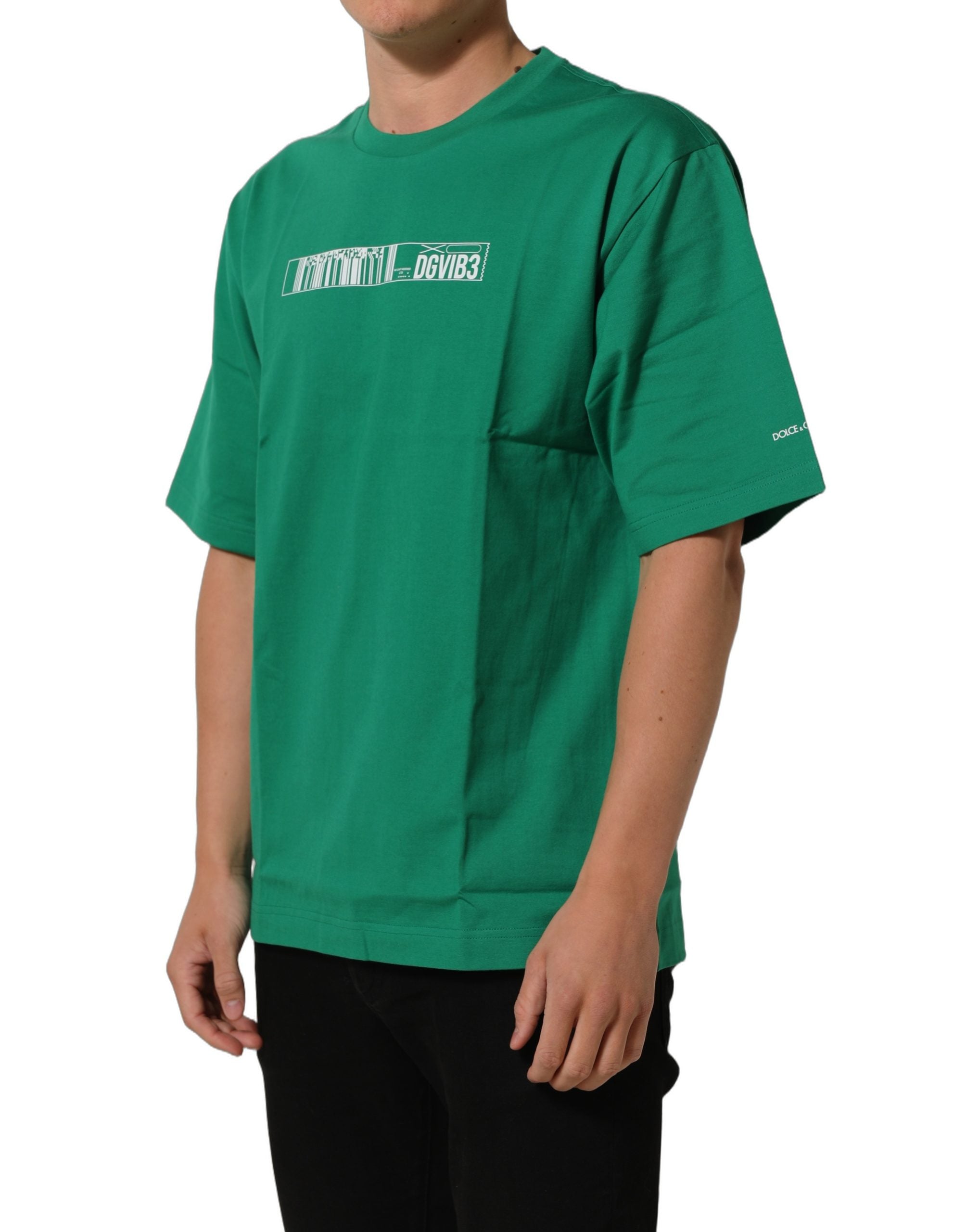 Green Cotton DGVIB3 Print Crew Neck T-shirt