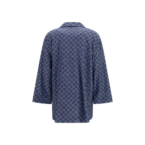 Blue Cotton Full-Length Jacket