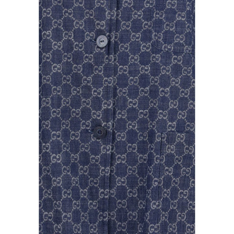 Blue Cotton Full-Length Jacket