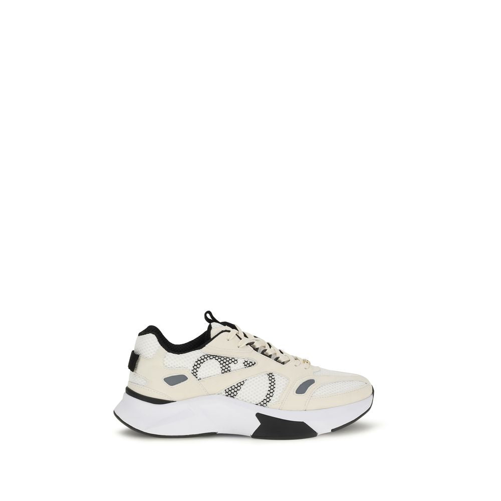 White Fabric Low Top Sneakers
