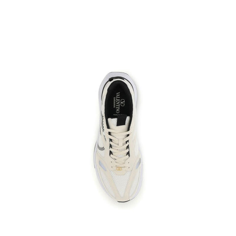 White Fabric Low Top Sneakers