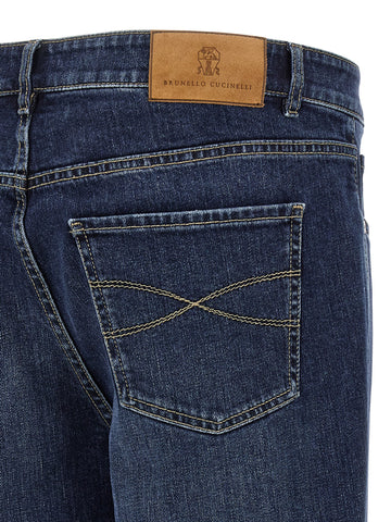 Blue Cotton Straight-Leg Jeans