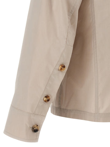Beige Cotton Full-Length Jacket