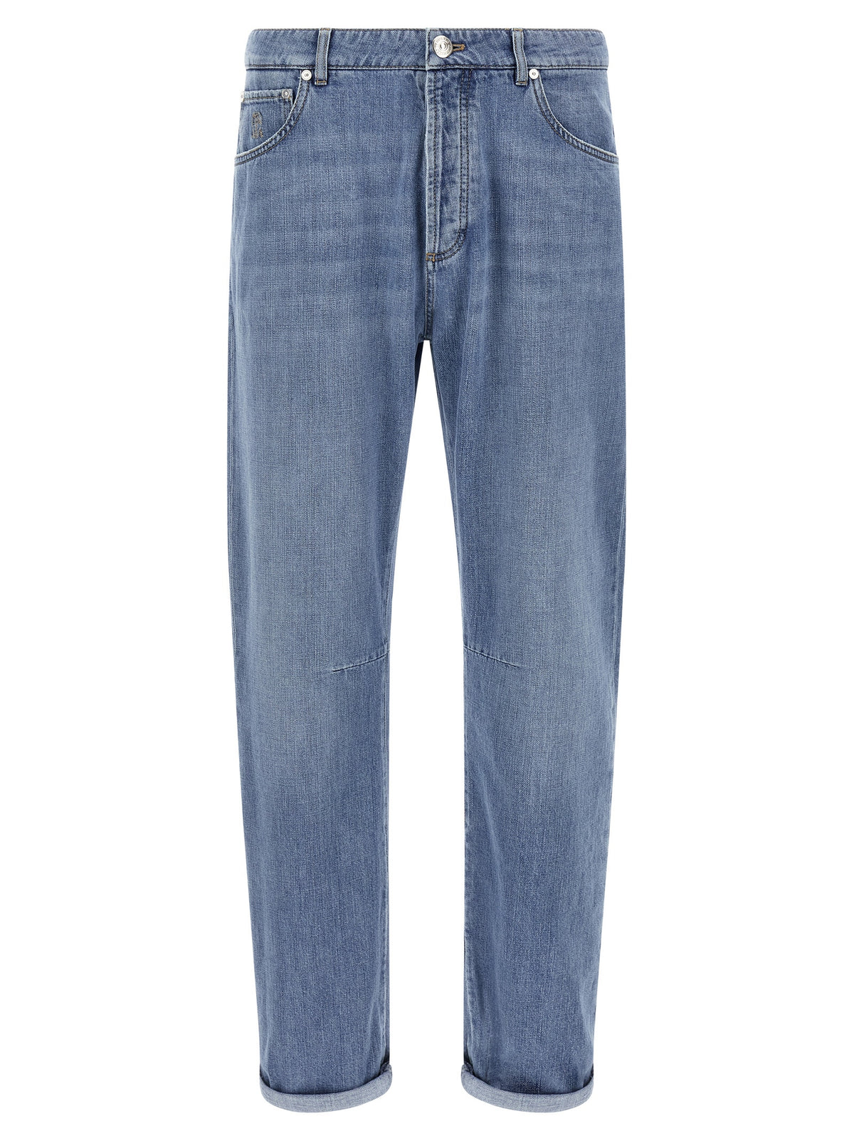 Blue Cotton Straight-Leg Jeans