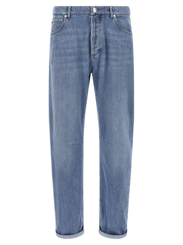 Blue Cotton Straight-Leg Jeans