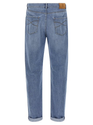 Blue Cotton Straight-Leg Jeans