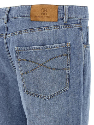 Blue Cotton Straight-Leg Jeans