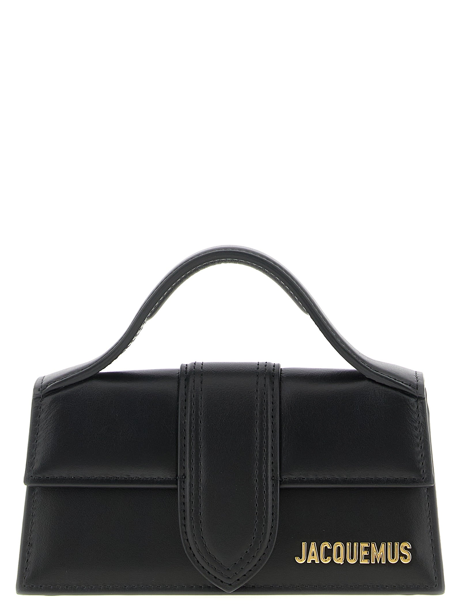 Black Jacquemus cowhide handbag with sleek design and top handle, featuring textured leather and minimalist style.