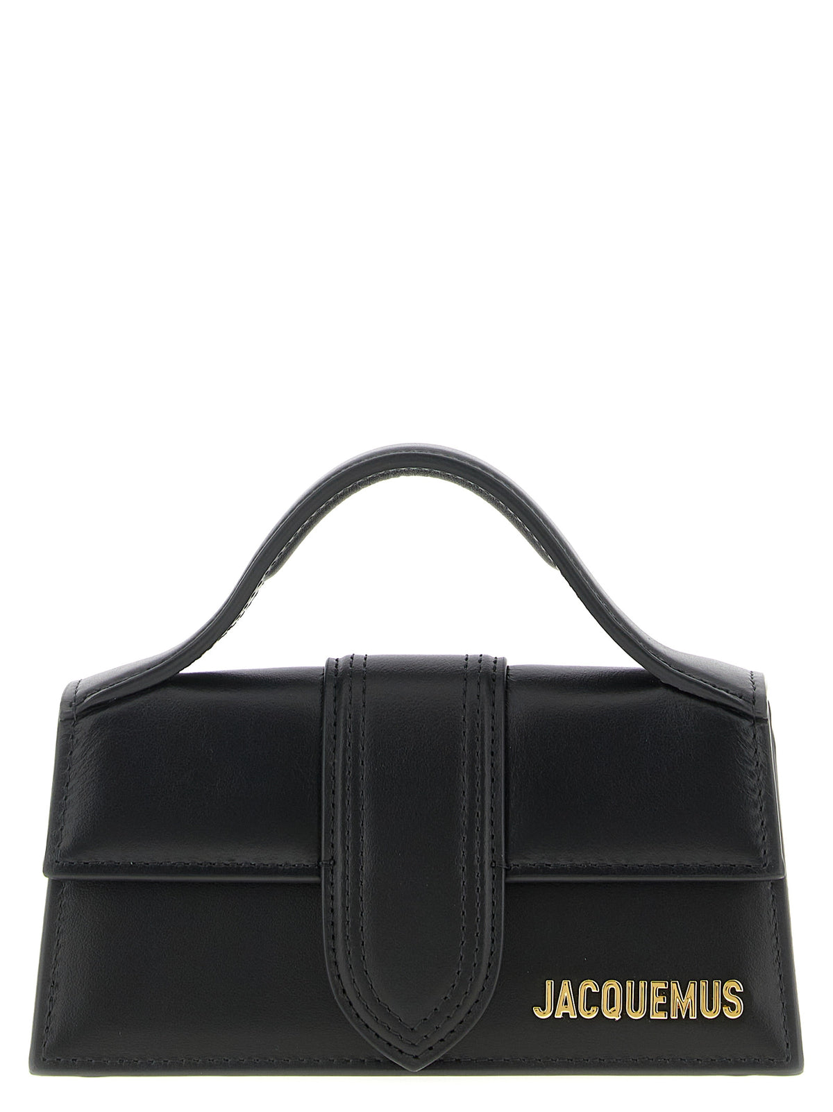 Black Jacquemus cowhide handbag with sleek design and top handle, featuring textured leather and minimalist style.