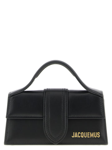 Black Jacquemus cowhide handbag with sleek design and top handle, featuring textured leather and minimalist style.