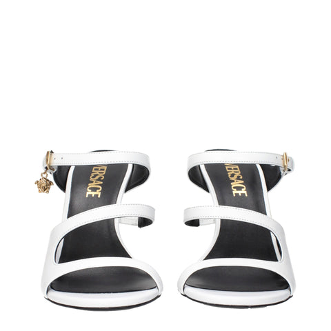 White Leather Stiletto Heel Sandals
