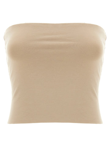 Beige Cotton Sleeveles T-Shirt