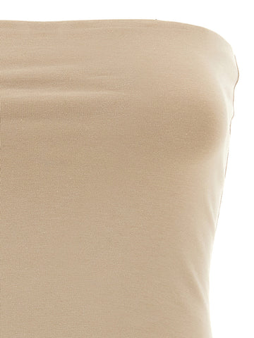 Beige Cotton Sleeveles T-Shirt