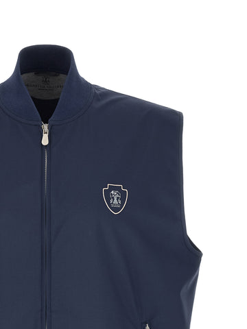 Blue Polyester Sleeveless Jacket