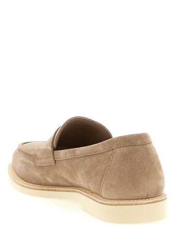 Beige Calfskin Slip-On Loafers