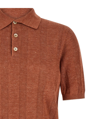 Orange Linen Polo Shirt