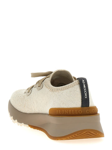 Beige Cotton Low Top Sneakers