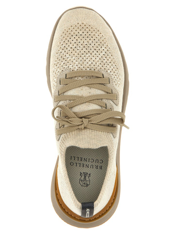 Beige Cotton Low Top Sneakers
