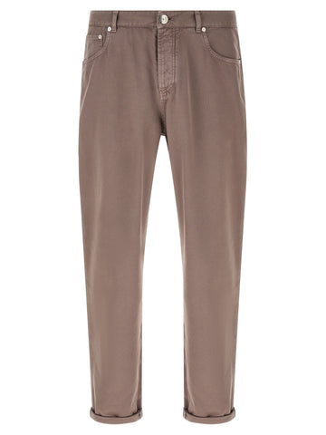 Brown Cotton Casual Pants