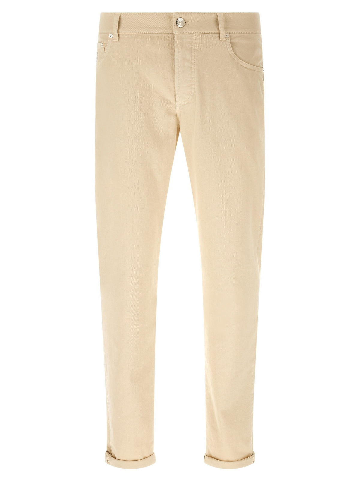 Beige Cotton Straight-Leg Jeans