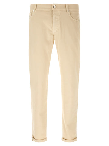 Beige Cotton Straight-Leg Jeans