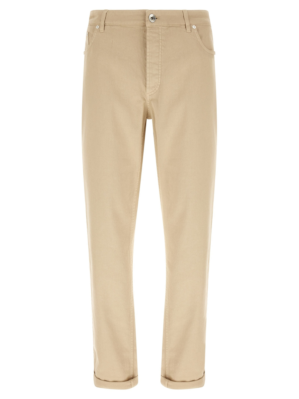 Beige Cotton Tapered Jeans