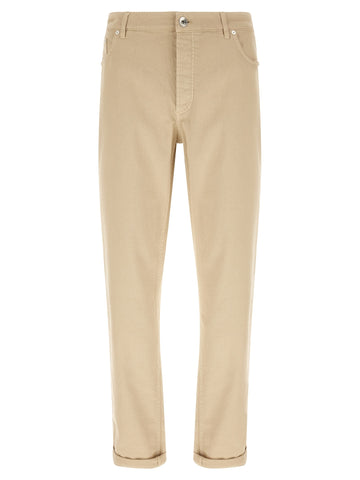 Beige Cotton Tapered Jeans