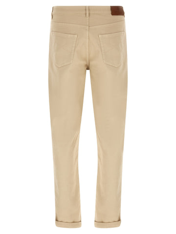 Beige Cotton Tapered Jeans