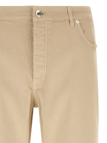 Beige Cotton Tapered Jeans