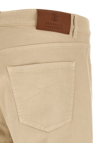Beige Cotton Tapered Jeans