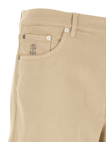 Beige Cotton Tapered Jeans