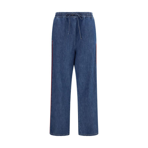 Blue Polyester Casual Pants