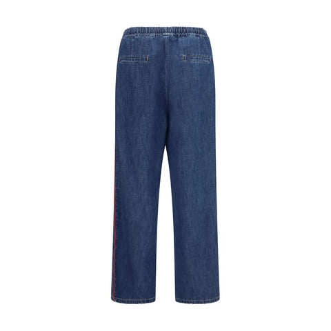 Blue Polyester Casual Pants