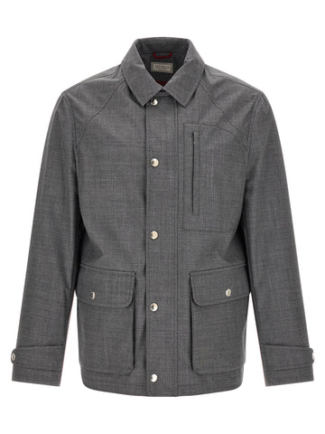 Gray Virgin Wool Full-Length Jacket