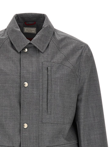 Gray Virgin Wool Full-Length Jacket