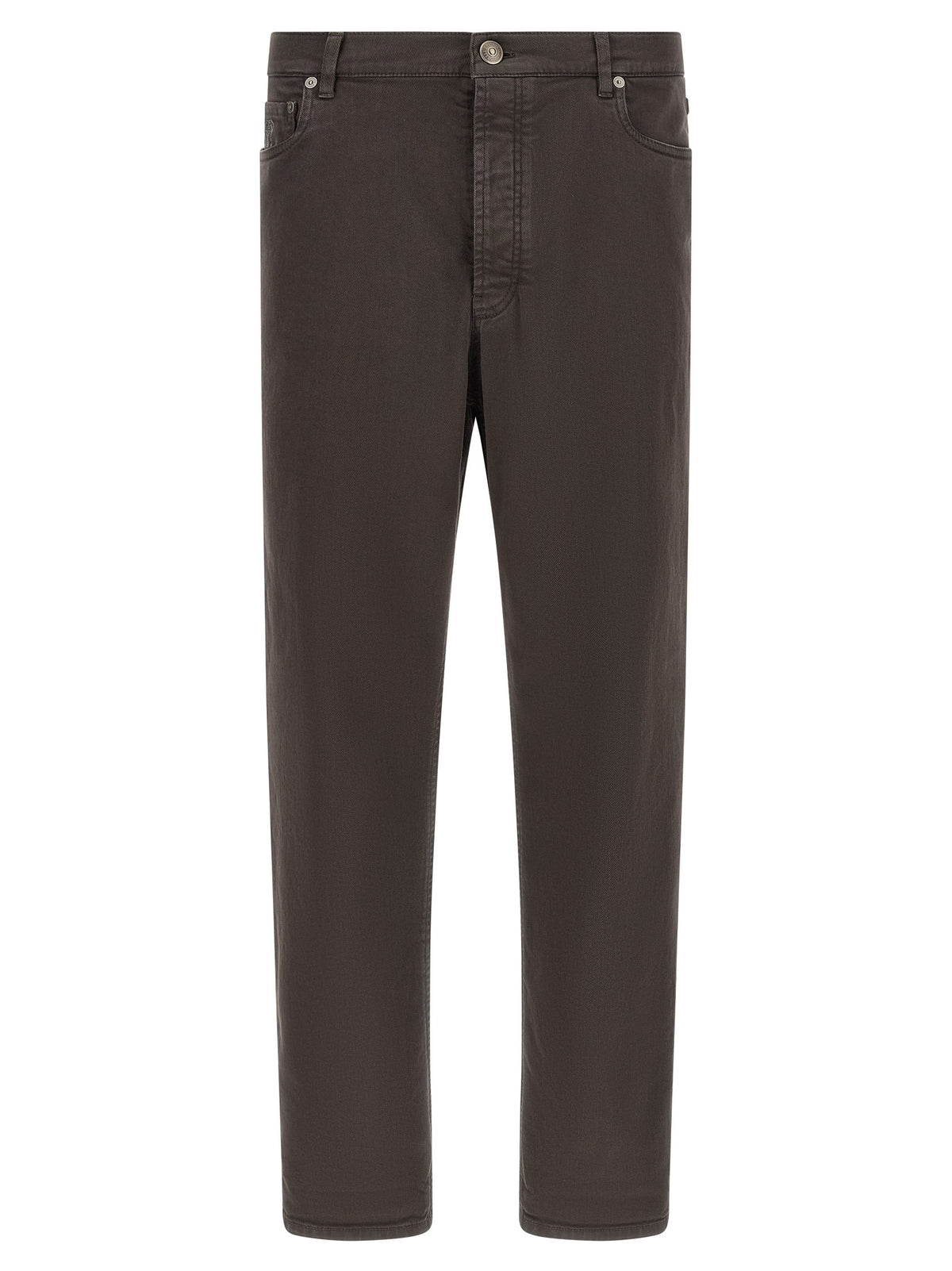 Brown Cotton Straight-Leg Jeans