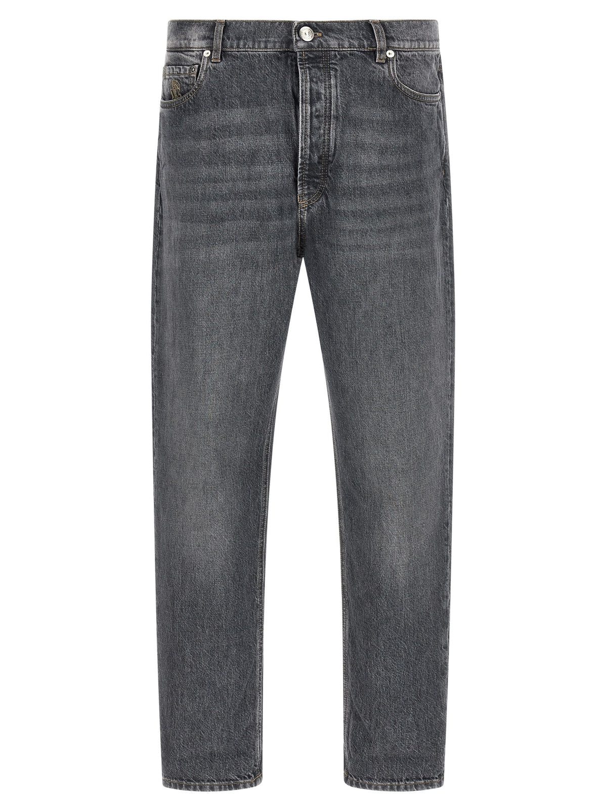 Gray Cotton Straight-Leg Jeans