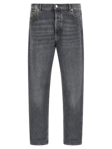 Gray Cotton Straight-Leg Jeans
