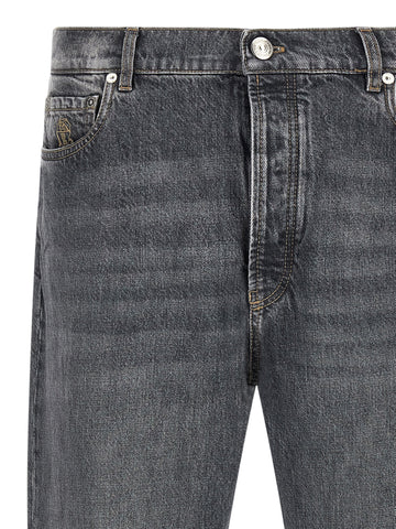 Gray Cotton Straight-Leg Jeans