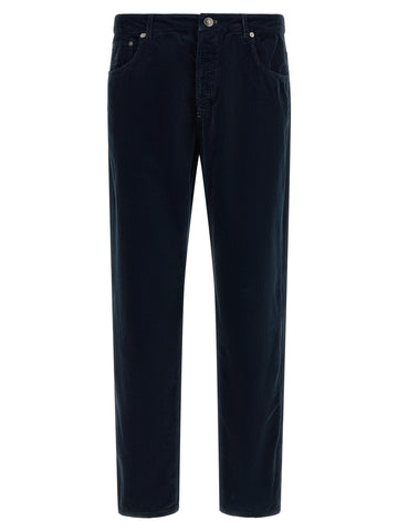 Blue Cotton Casual Pants