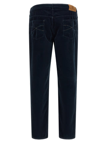 Blue Cotton Casual Pants