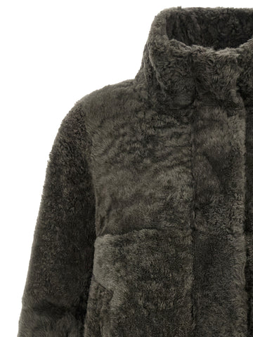 Gray Lamb Leather Full-Length Jacket