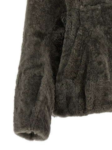 Gray Lamb Leather Full-Length Jacket