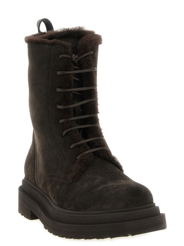 Brown Calfskin Lace-Up Boots