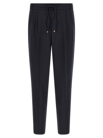 Blue Virgin Wool Casual Pants