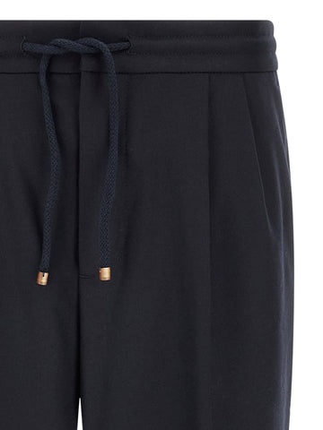 Blue Virgin Wool Casual Pants