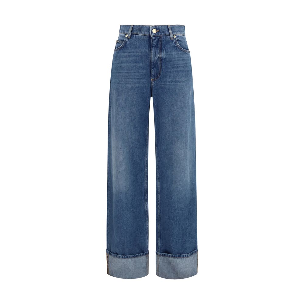 Blue Cotton Straight-Leg Jeans