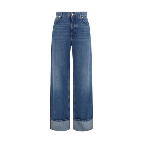Blue Cotton Straight-Leg Jeans